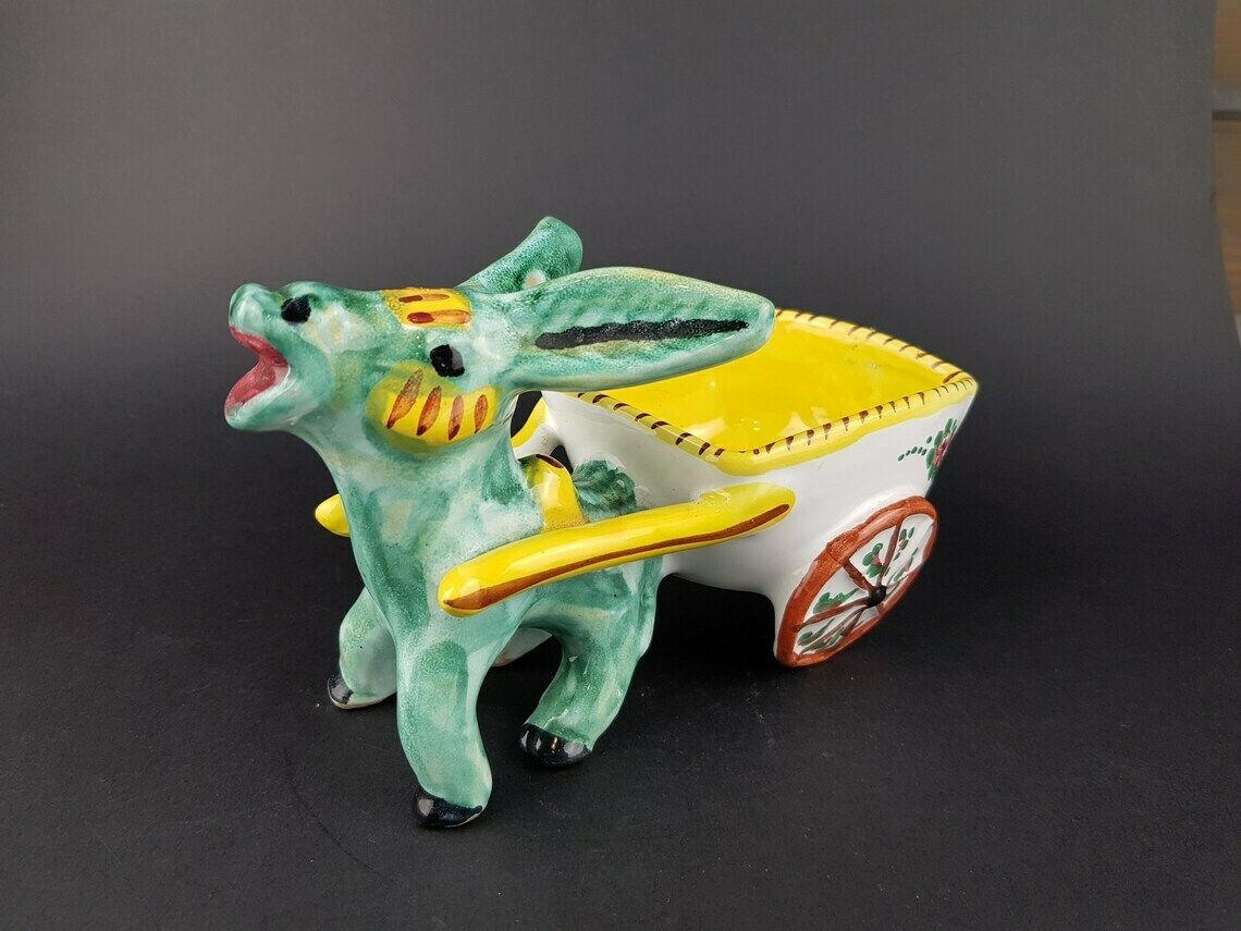 Vintage Ars Deruta Alla Moda Stylish Donkey With Cart Figurine Planter Italy Ceramiche 1960 70s photo Home Decor