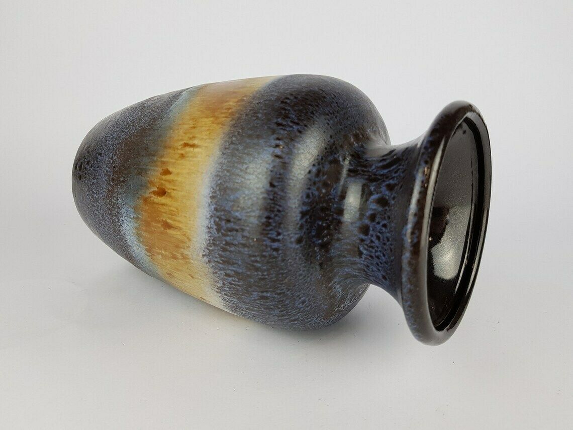 Vintage Blue And Brown Scheurich Keramik Fat Lava Vase 202 24 West German Pottery 1960s 1970s photo for sale
