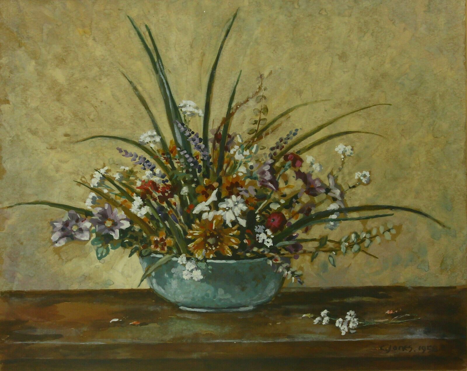 Watercolour By Cecil Charles Ernest Jones. Chrysanthemums And Carnation photo furniture
