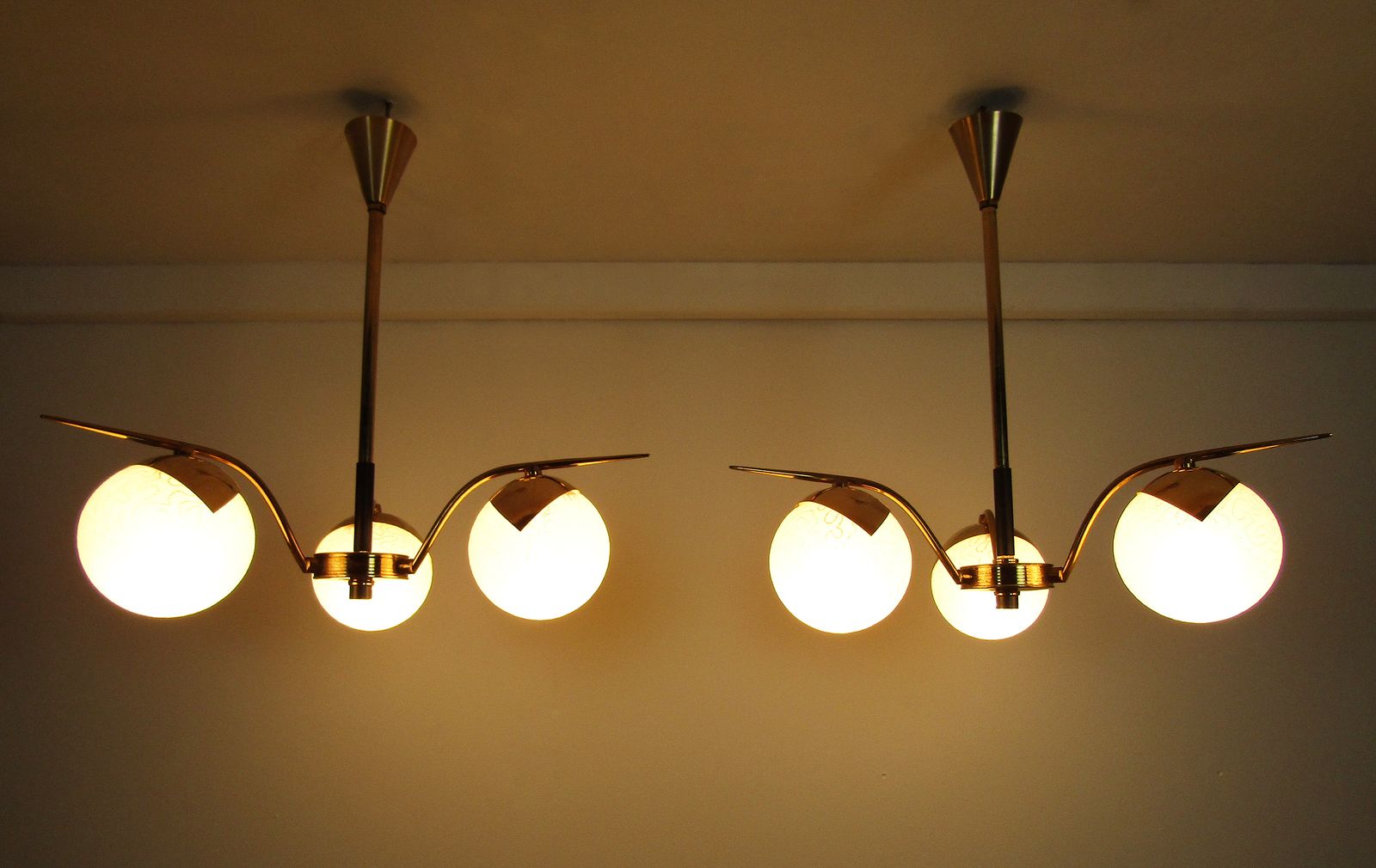 Pair Of 1960s Etched Globe Madmen Chandeliers By Maison Arlus photo vinterior
