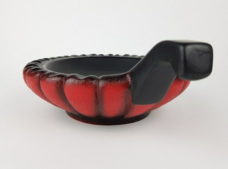 Vintage Carstens Atelier Red And Black Pumpkin Bowl From The Luxus Series Fat Lava Era West German Pottery 1960s photo Home Decor