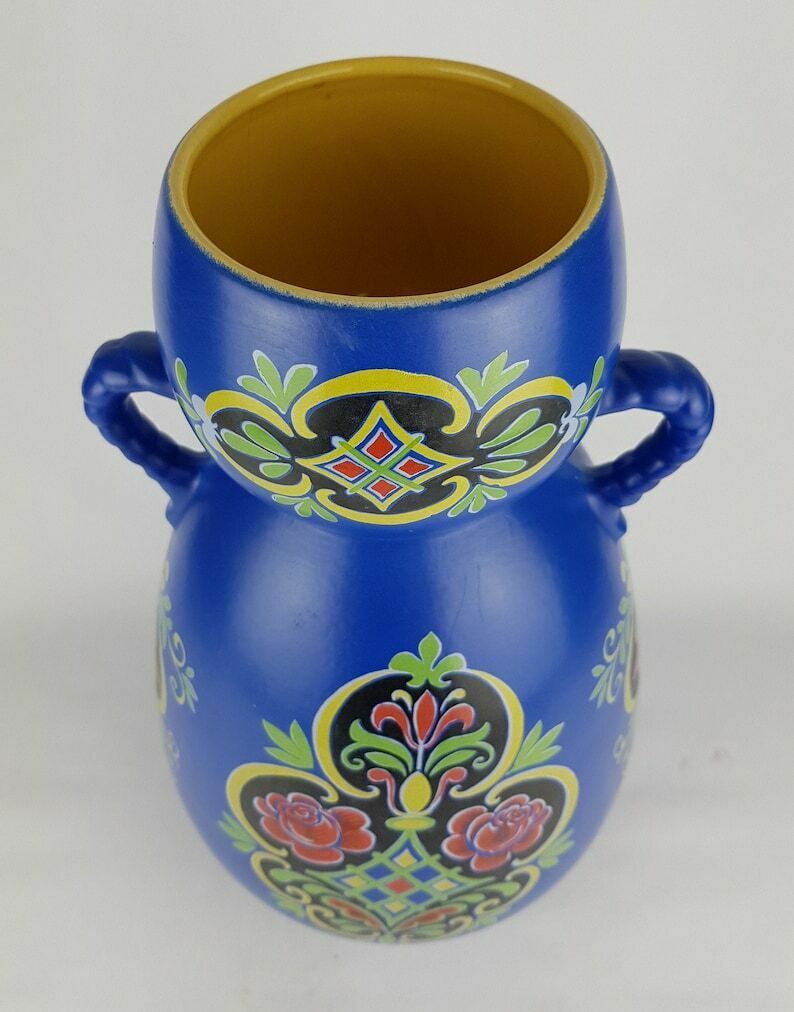 Vintage Xxl Ubelacker (ü Keramik) Blauwe Vloervaas West German Pottery Fat Lava Ca. Jaren 1960–1970 photo vinterior