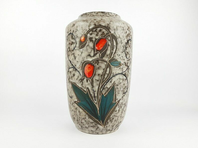 Vintage Scheurich Keramik Fat Lava Vaas 517 30 Met Tulpendecor, West Duits Aardewerk, Jaren 1970
