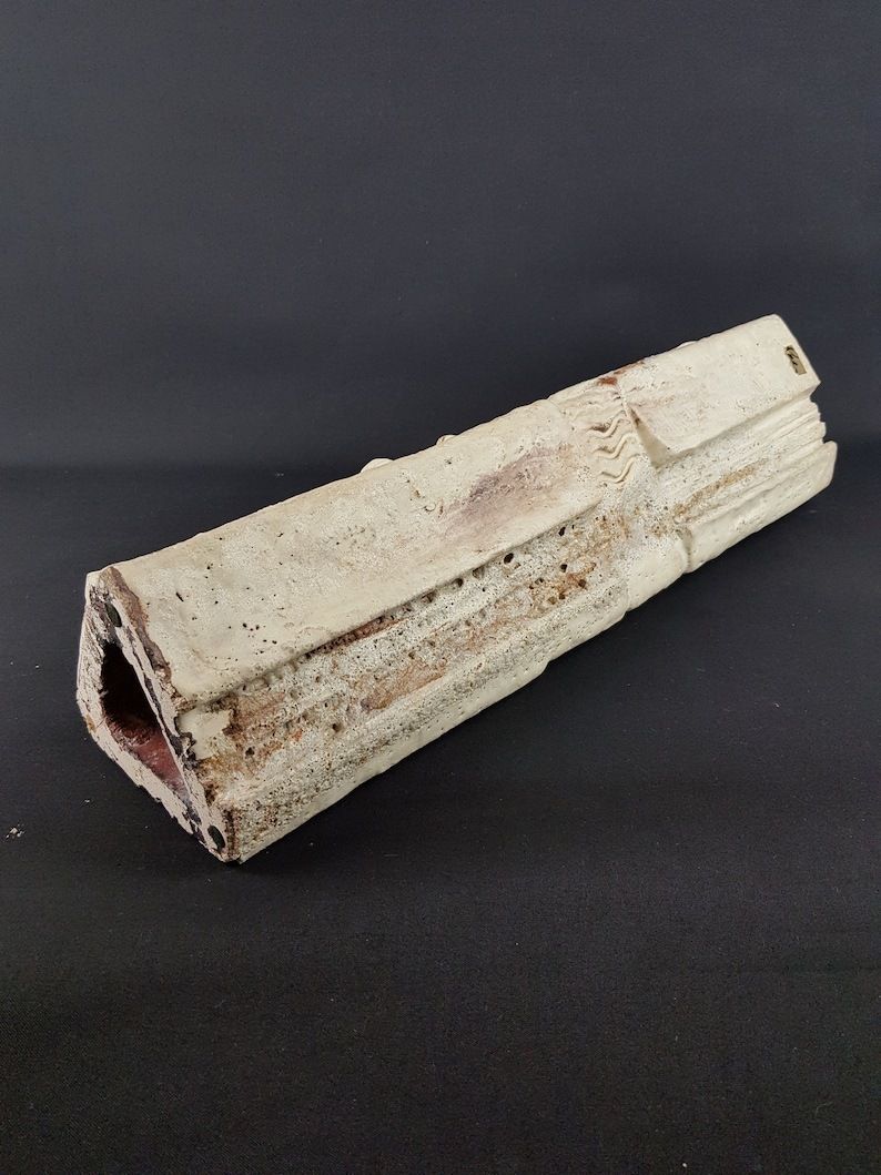 21 Inch Xxl Unique Vintage Triangular Beige Schäffenacker Studio Art Pottery Statue Totem Pole West German Pottery 1960s photo buy