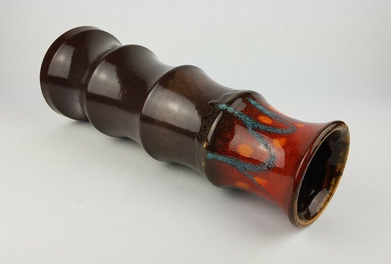 Vintage Silberdistel Fayencen Brown Red Vase, West German Pottery 1970s photo 64.0