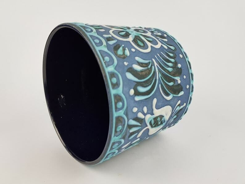 Vintage Marei Keramik Blue Hand Painted Planter Flower Pot West German Pottery 1960s photo 76.0