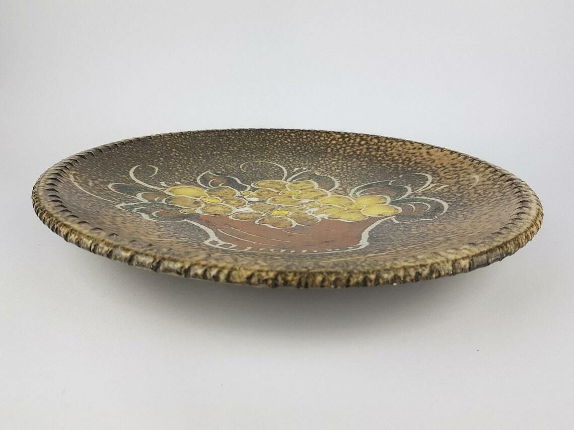 Vintage Langerwehe Keramik Wandplaquette Studio Aardewerk Met Bloemenmandmotief, Jaren 1970 photo Woonaccessoires