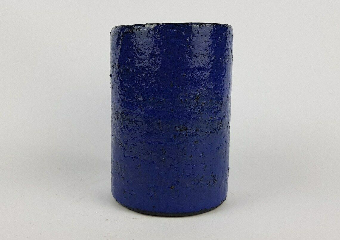 Vintage Studio Aardewerk Vaas Met Cilindrisch Ontwerp In Blauw