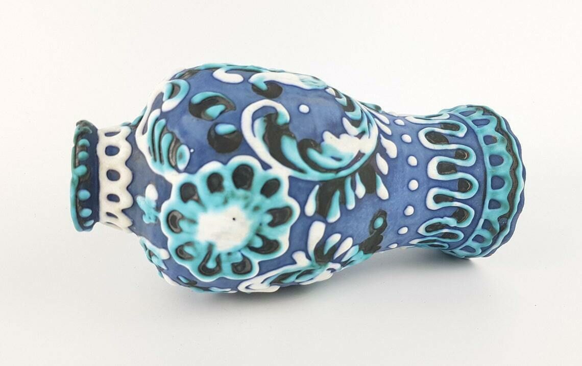 Vintage Marei Keramik Blue Hand Painted Vase 1100 West German Pottery 1960s photo Home Decor