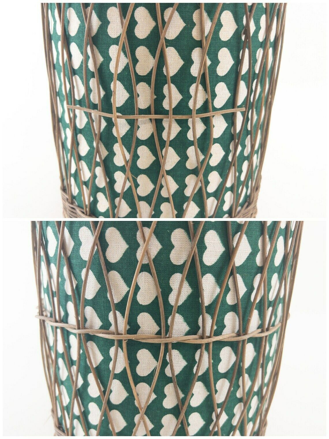 photo furniture Round Green Wicker Sewing Basket With Heart Motif   Knitting Basket   Yarn Basket   Mid Century Decor