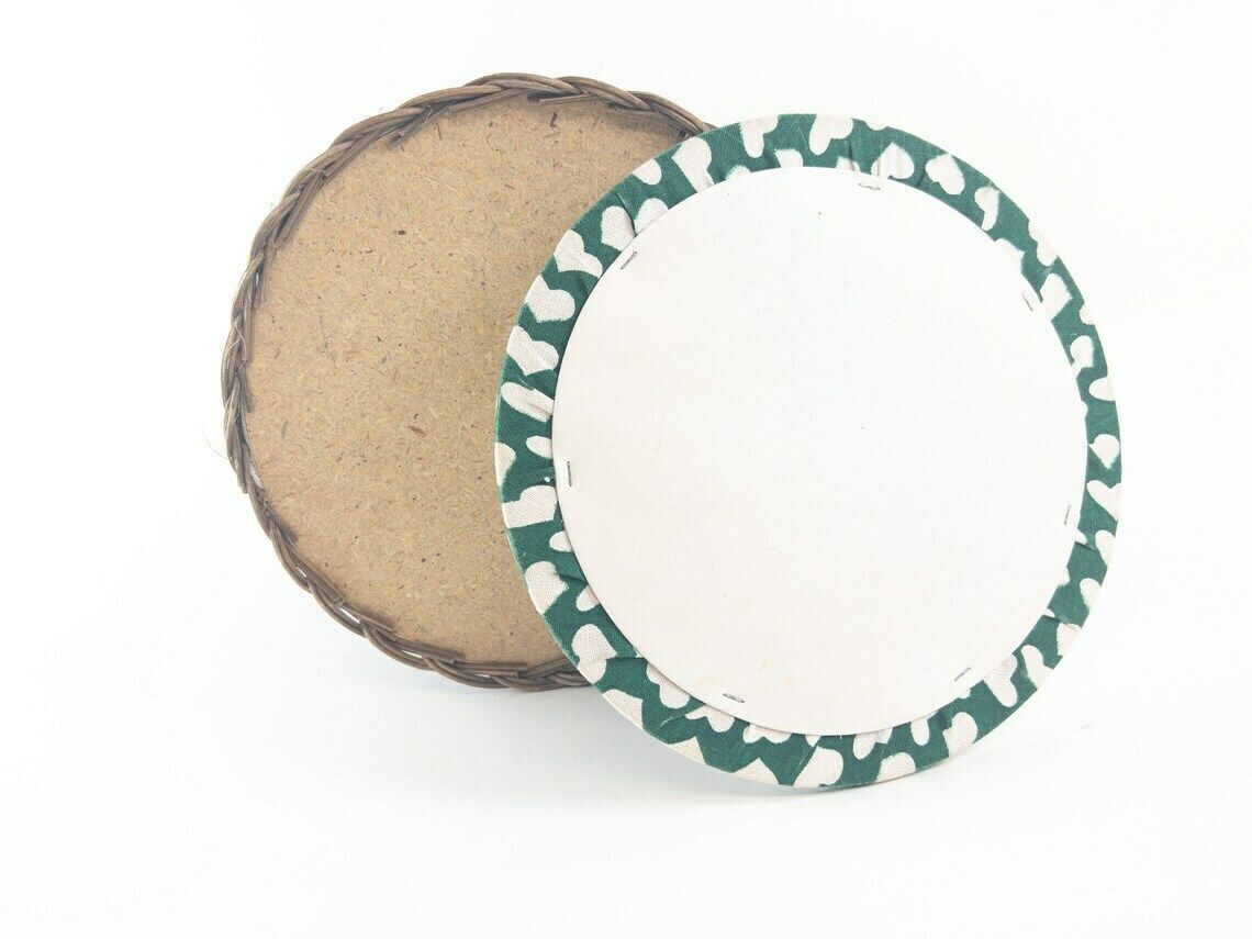 photo for sale Round Green Wicker Sewing Basket With Heart Motif   Knitting Basket   Yarn Basket   Mid Century Decor