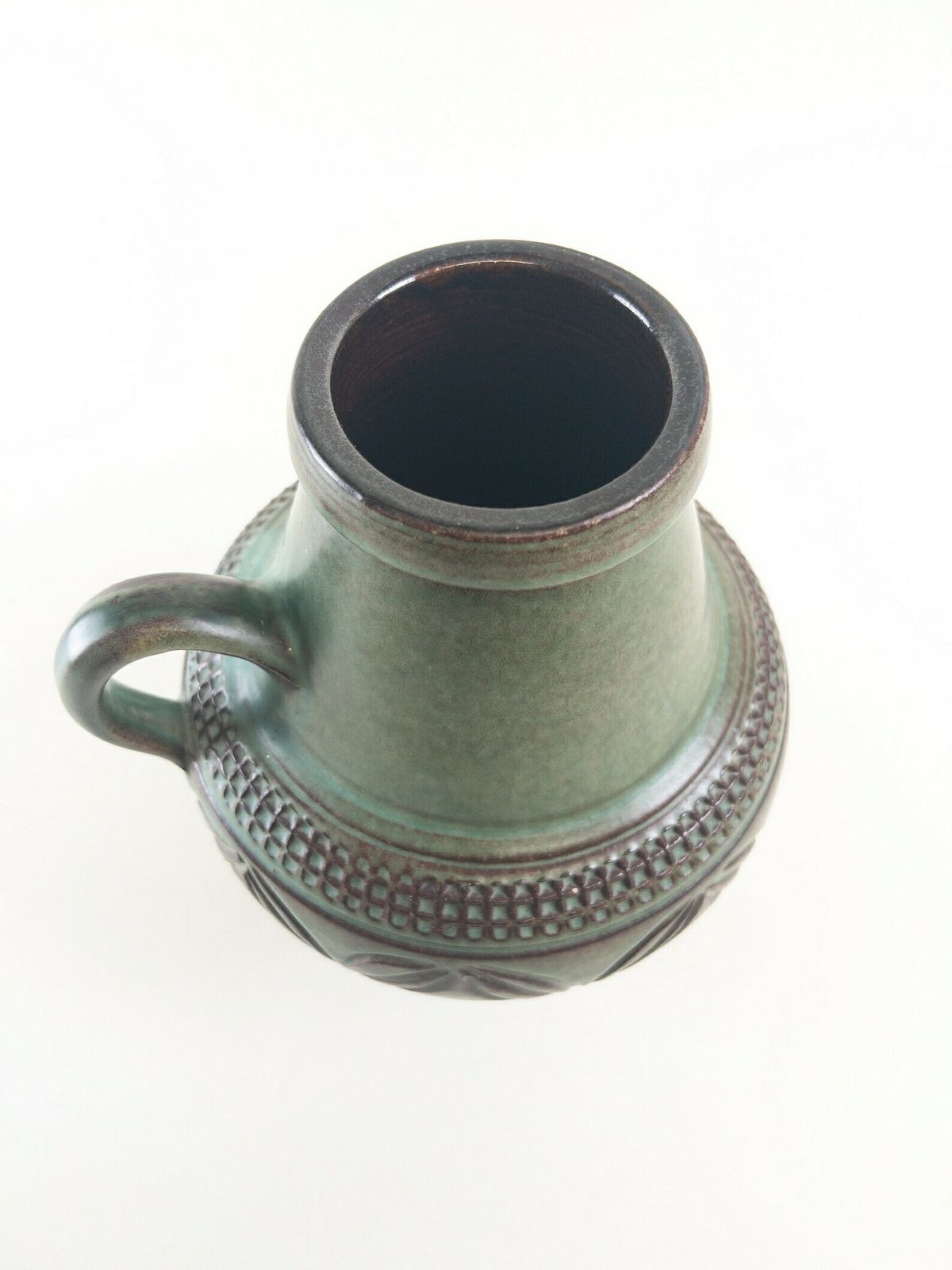 photo furniture West German Pottery   Knödgen Edelkeramik Ilkra Ceramic Vase With Handle   Jade Green Handmade Heavy Vase