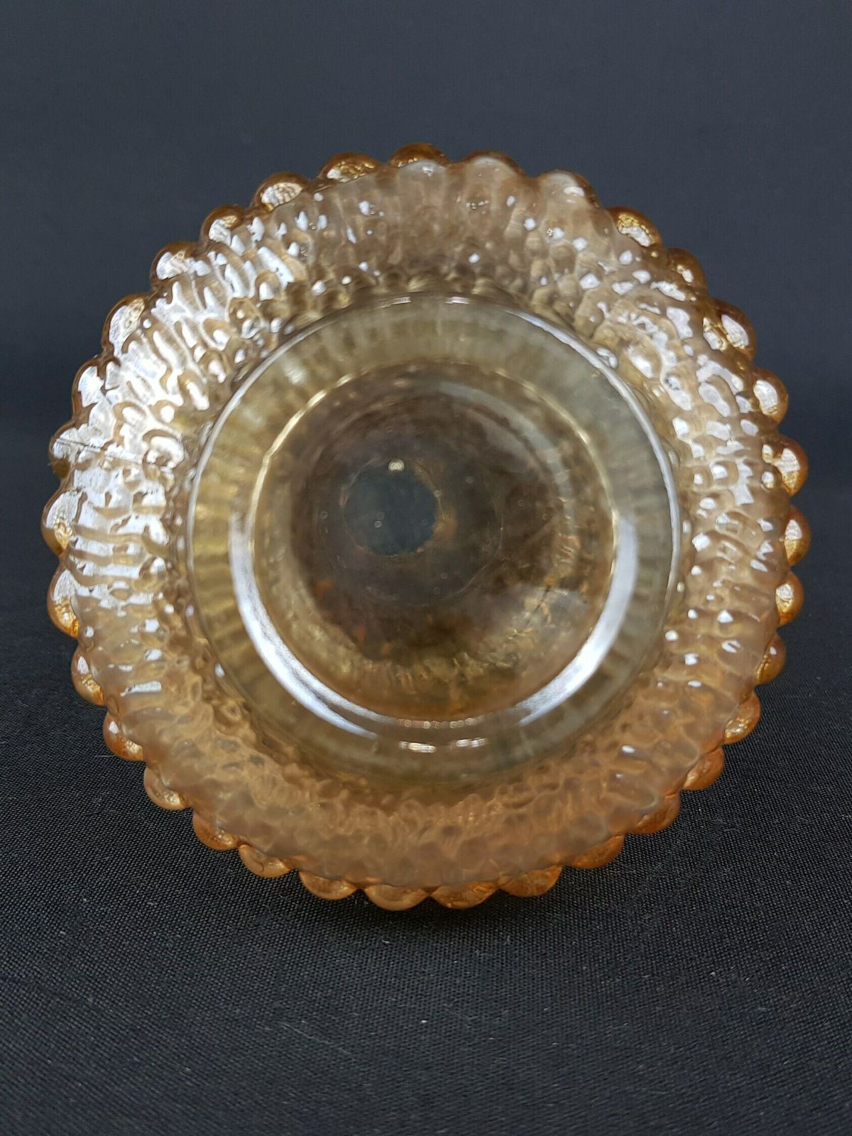 Vintage Unieke Carnival Glass Vaas Met Barnsteen Goudgele Iriserende Glans En Druipende Decoratie, Europees Glas, Jaren 1960–1970 photo vinterior