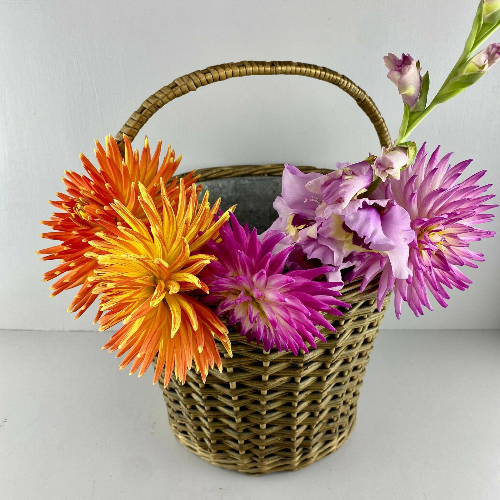Early 20th Century Zinc Lined Wicker Flower Basket   Florists Basket   Gardenalia photo for sale