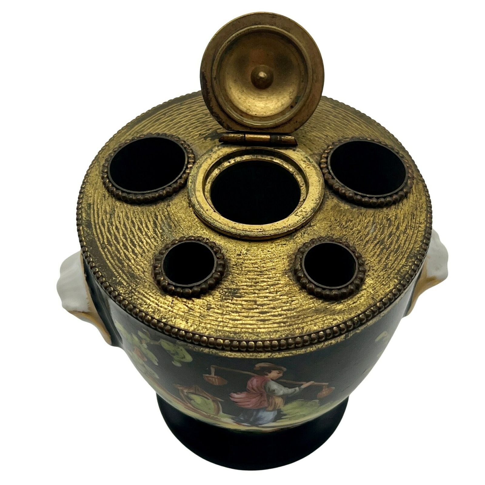 Antique Limoges Mavaleix & Granger Painted Porcelain Inkwell   Art Deco Period   Study Decor   Office Decor photo for sale