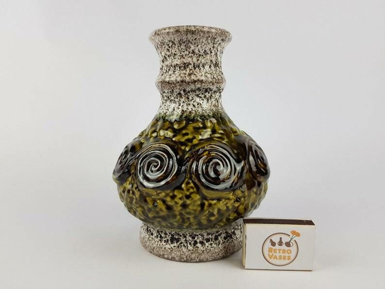 Vintage Ubelacker (ü Keramik) Olive Green And Beige Fat Lava Vase West German Pottery 1970s photo furniture