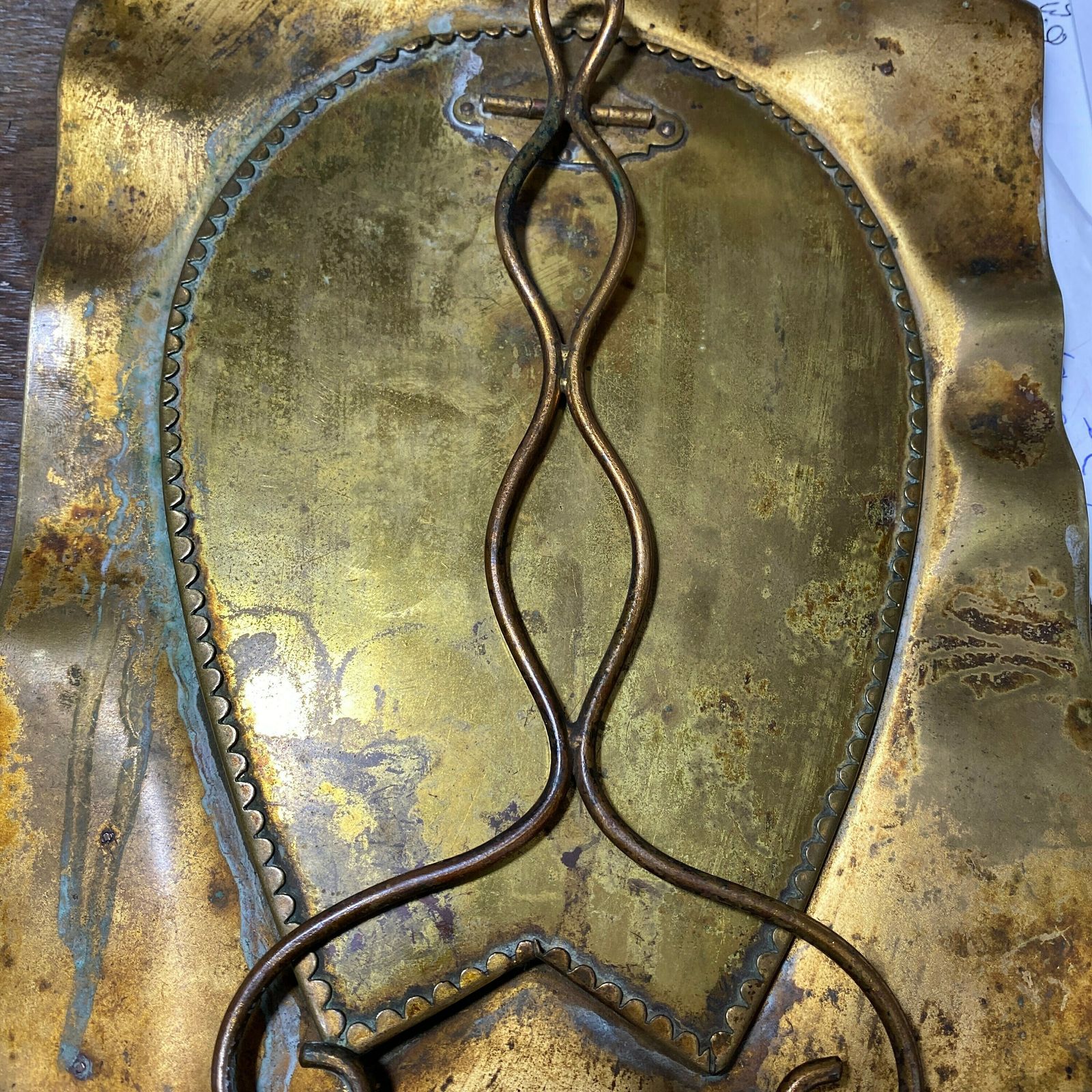 Antique French Art Nouveau Brass Dragonfly Mirror   5 Leaf Clover   Wall Hanging   Free Standing   Home Decor photo for sale