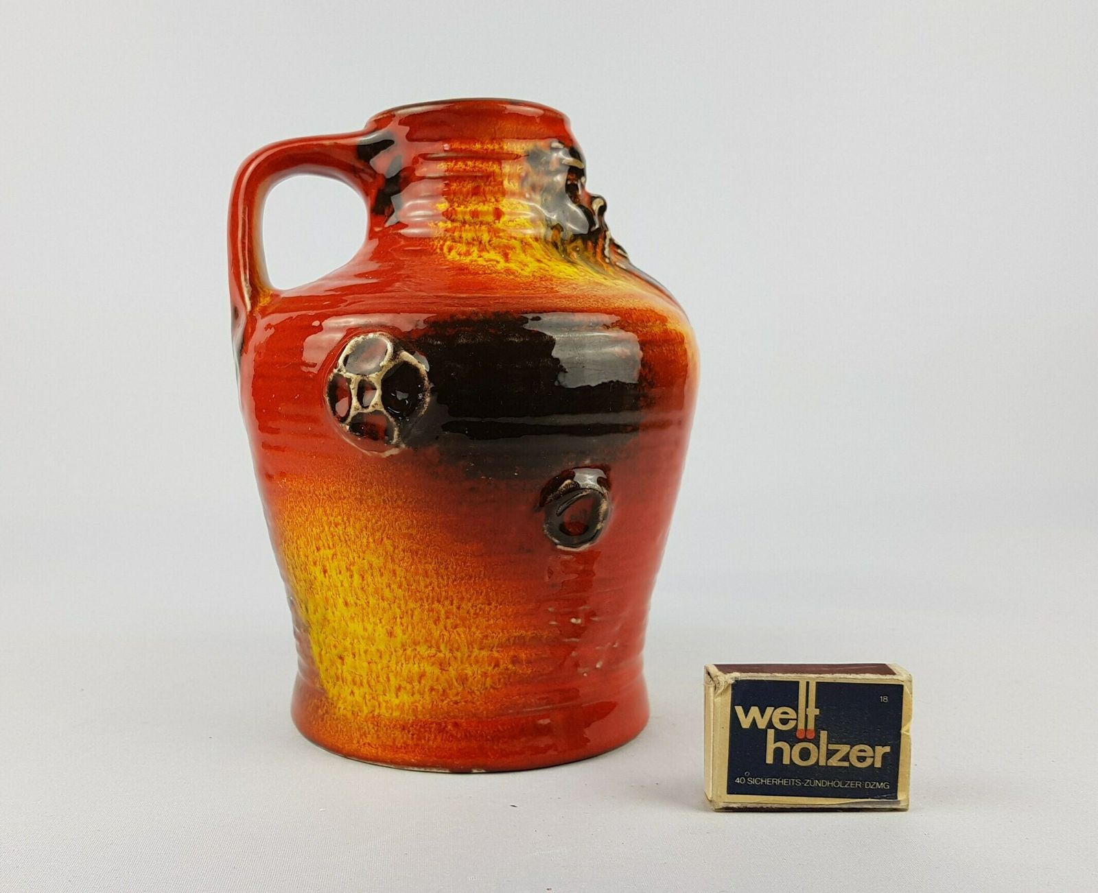 Vintage Red And Yellow Carstens Tonnieshof Keramik Multicolour Vase West German Pottery photo for sale