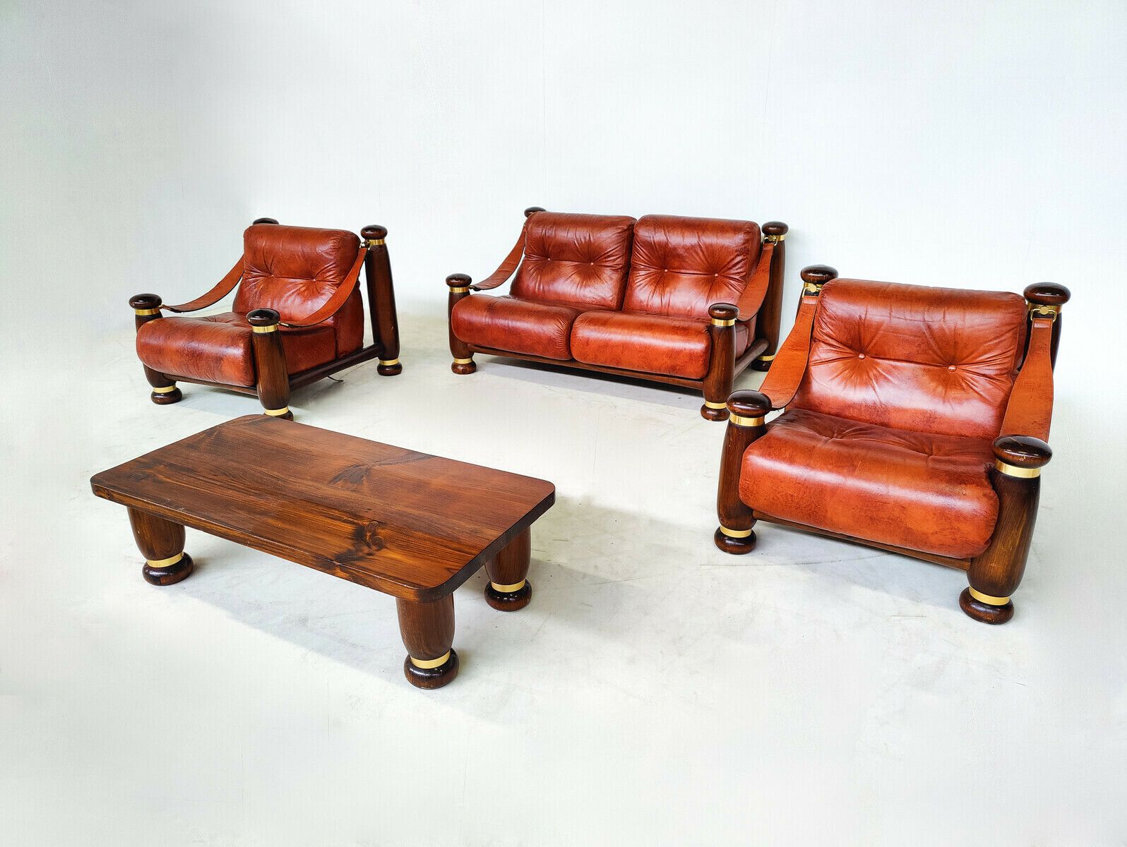 Italian Mid Century Modern Seating Set In Cognac Leather photo furniture