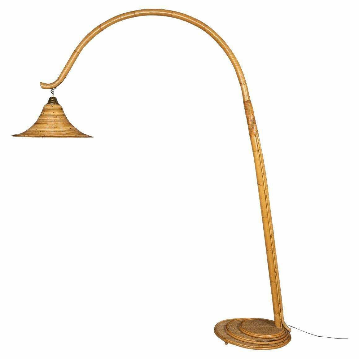 20th Century Italian Bamboo Arc Floor Lamp By Vivai Del Sud, C.1970