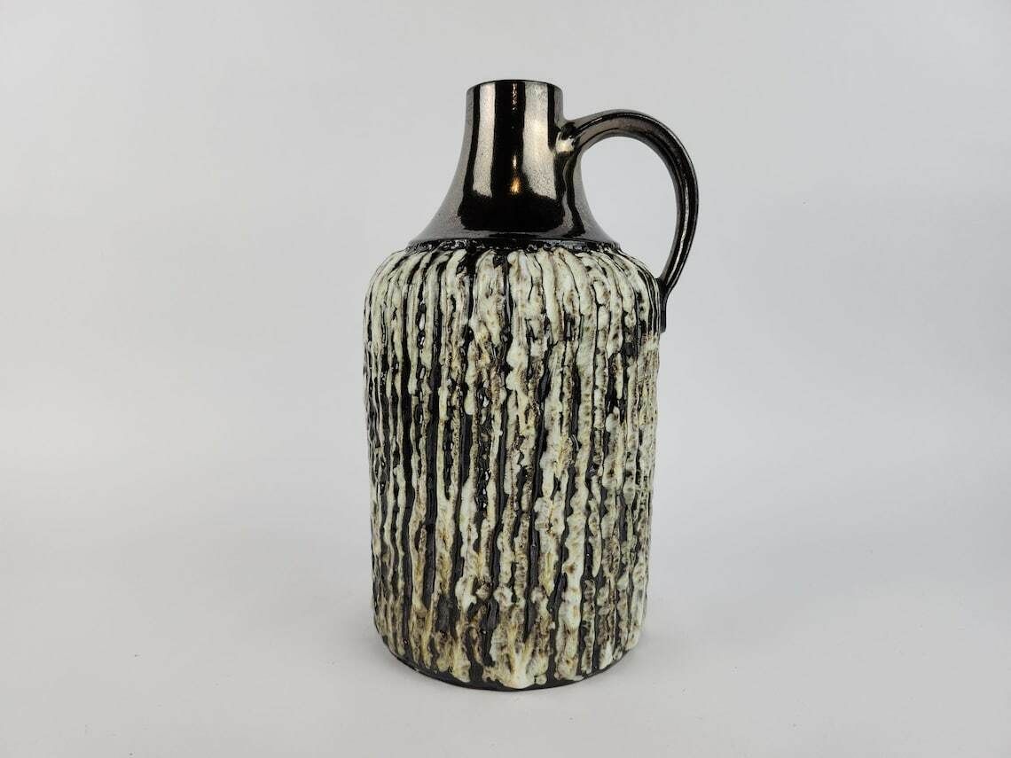 Vintage Ceramano Metallic Bruine Vaas Met Syrakus Decor 225 West Duits Aardewerk Jaren 1960