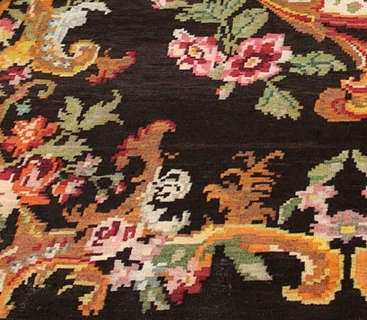 Handmade Kilim Rug Traditional Floral Carpet Livingroom Moldavian Kelim Brown photo vinterior