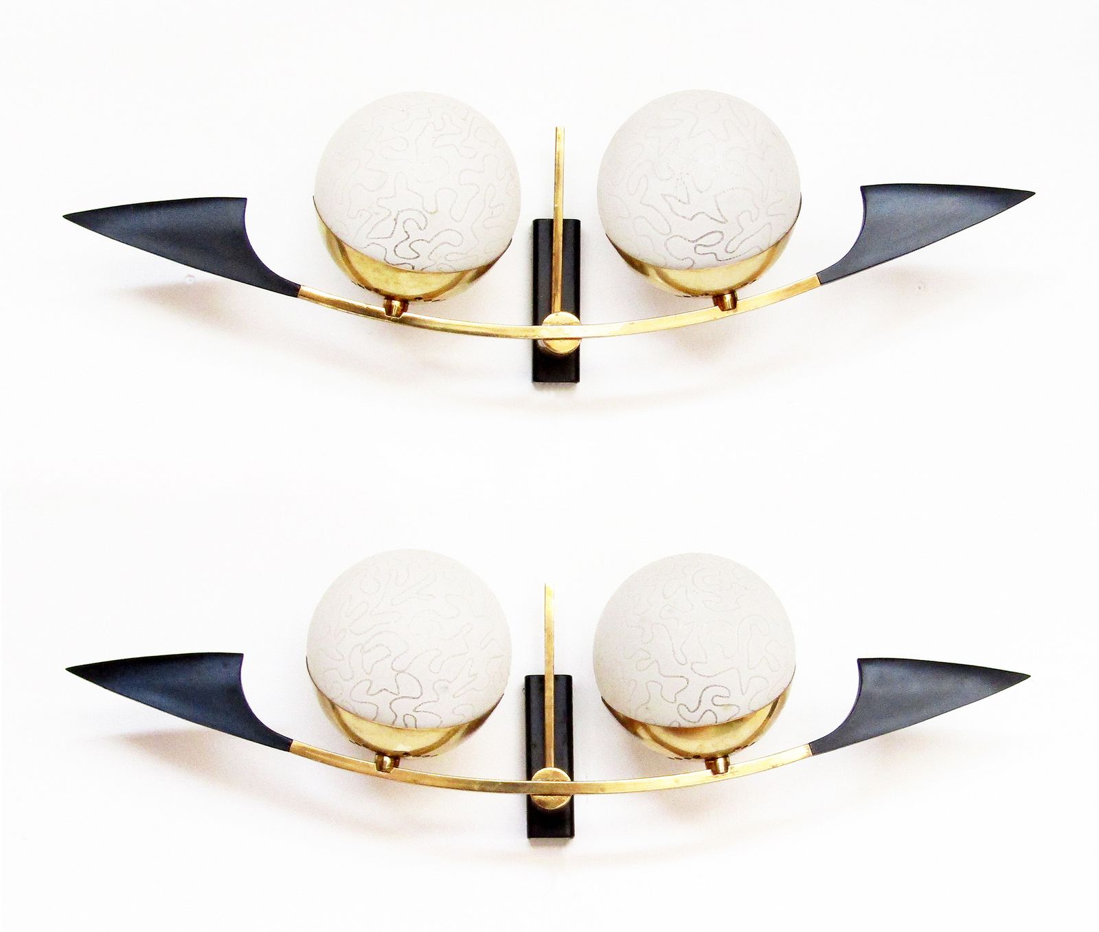 Pair Of Large 1960s French Etched Globe Madmen Sconces By Maison Arlus C.1960 photo furniture