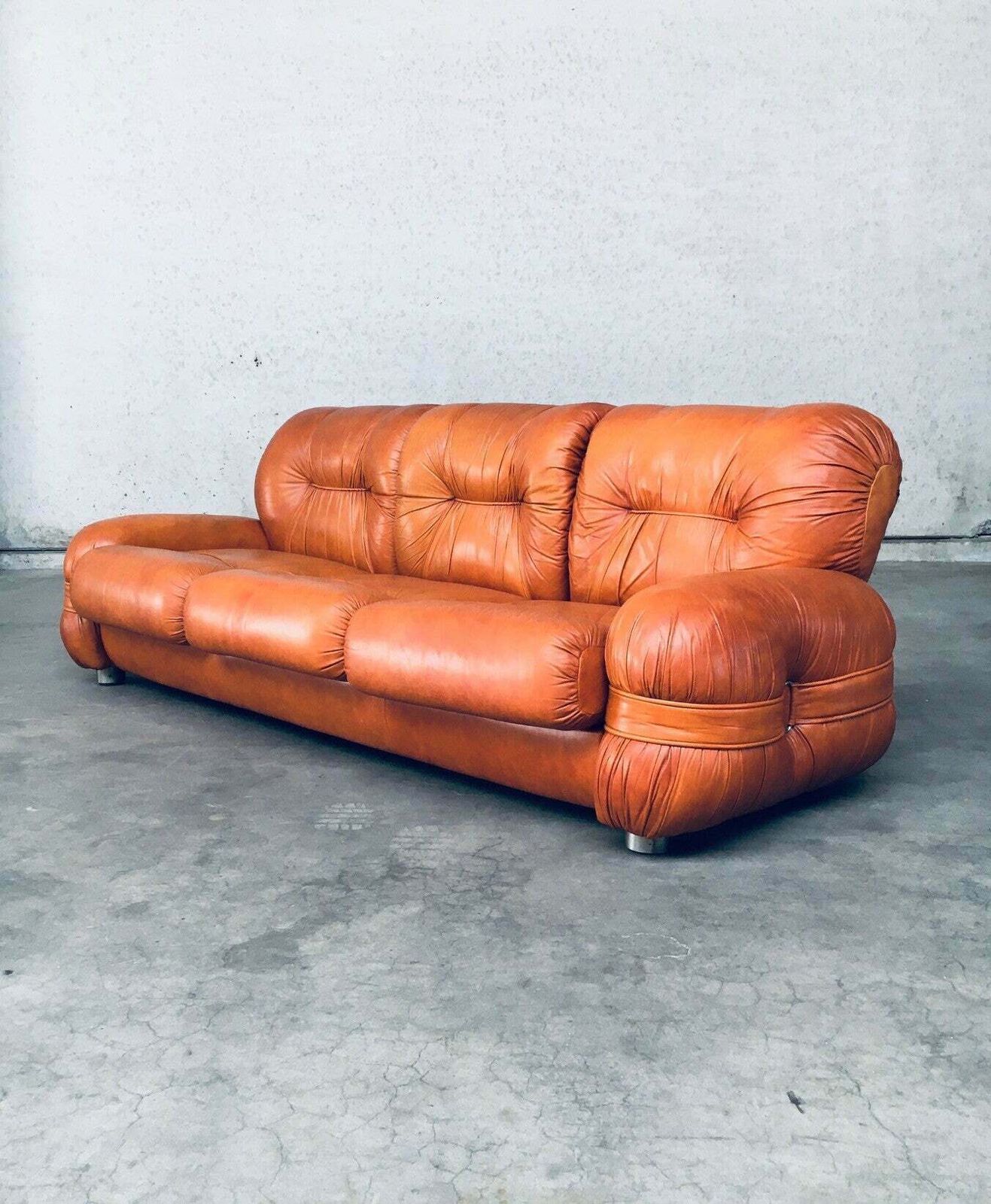 Italiaans Design Leren 3 Zitsbank, Mid Century Modern, Jaren 1970 photo furniture