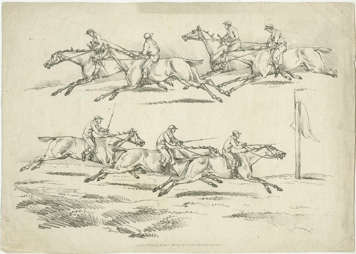 Original Antique Print Of A Horse Race