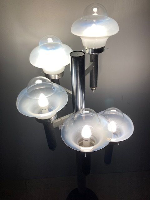 Floor Lamp, Modern 70s Five Lights. Chromed Metal And Murano Glass. Design photo for sale