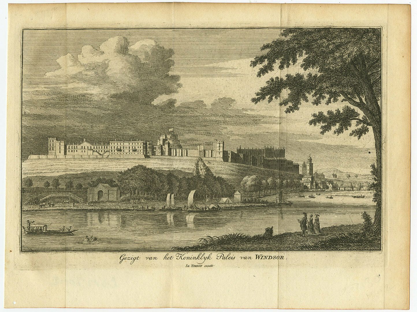 Antique Print With A View Of Windsor Castle, England