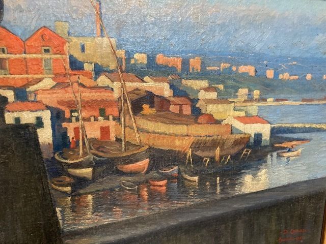 Ancient Painting "City Of Taranto" By Artist Dante Canasi 1925. Oil On Faseite photo 780.0
