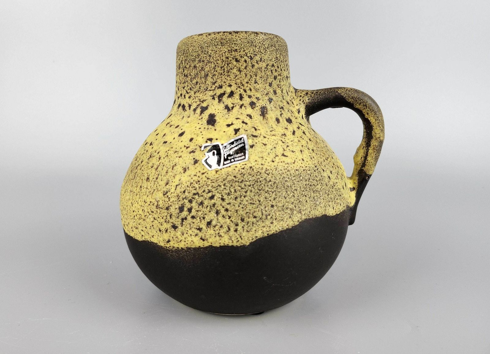 Vintage Silberdistel Keramik Bruine Vaas Met Geel Fat Lava Glazuur 336 15 West Duits Aardewerk Jaren 1970