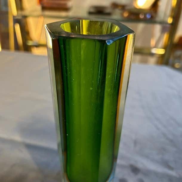 1960s Mid Century Modern Sommerso Murano Glass Hexagonal Vase By Mandruzzato photo buy