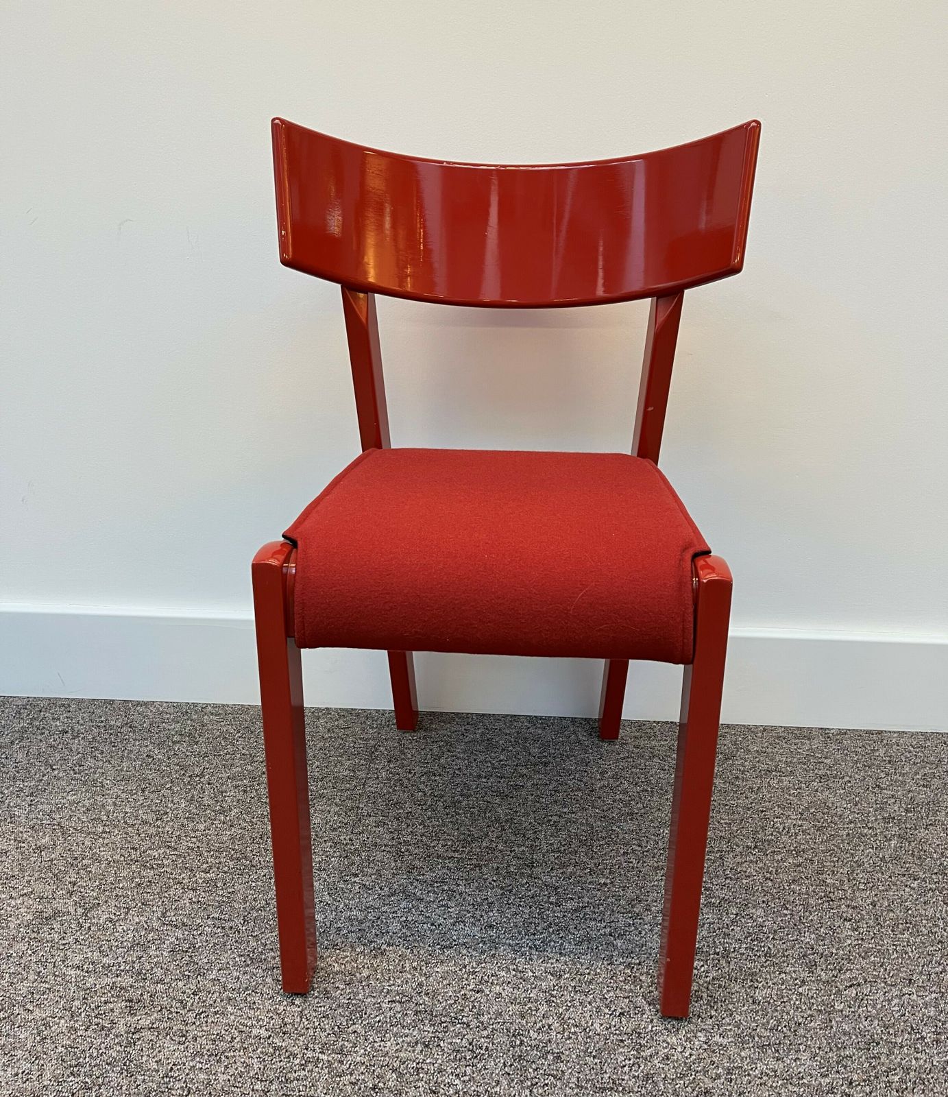 Vintage Red Lacquered Felt Fabric Chairs | Mid Century Design | Seating For Home & Office Use photo vinterior