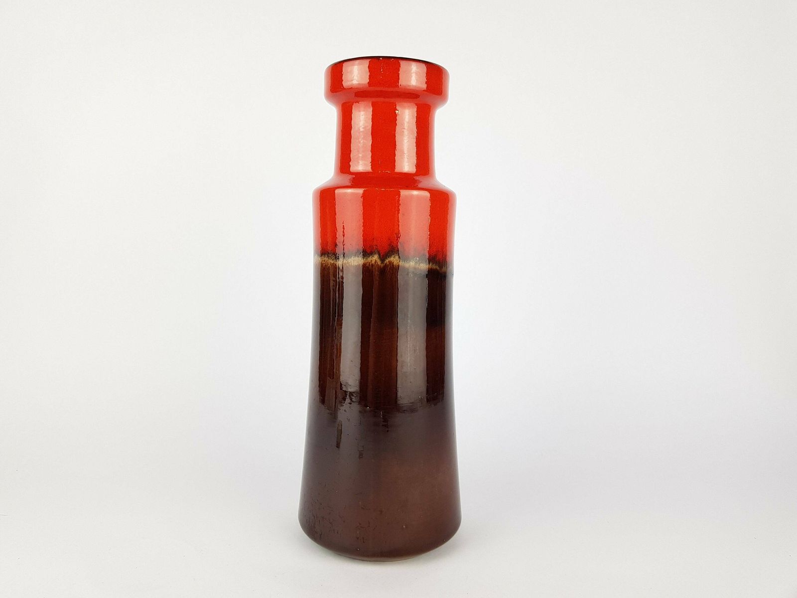 Vintage Brown And Red Scheurich Keramik Fat Lava Vase 205 32 West Geman Pottery