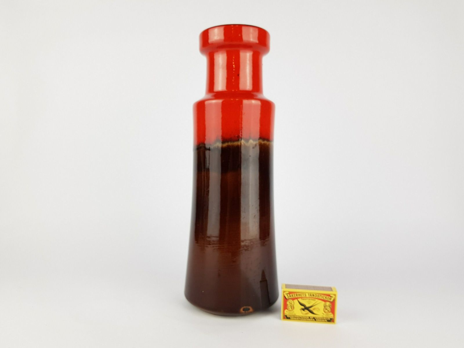 Vintage Bruine En Rode Scheurich Keramik Fat Lava Vaas 205 32 West German Pottery photo furniture