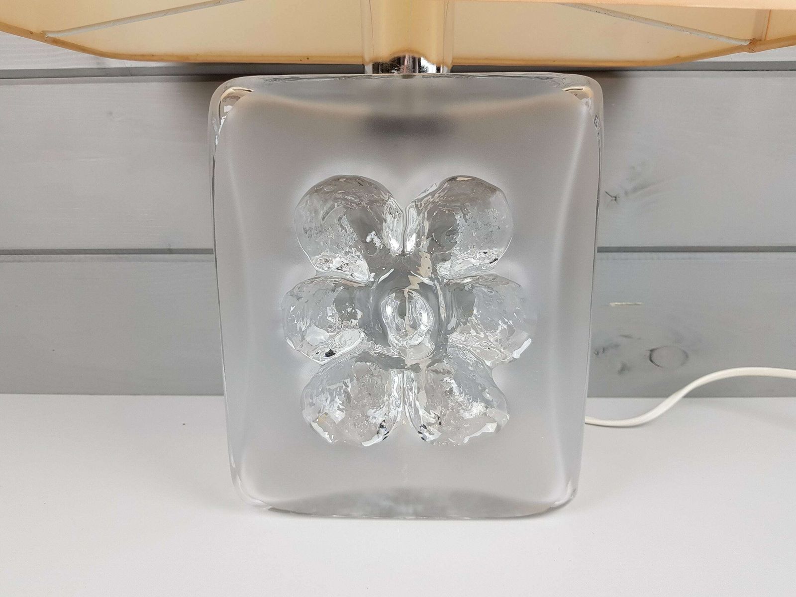 Exceptional Vintage Peill And Putzler Clear And Frosted Glass Table Lamp Flower Decor By Horst Tüselmann From Germany 1960 70's photo furniture