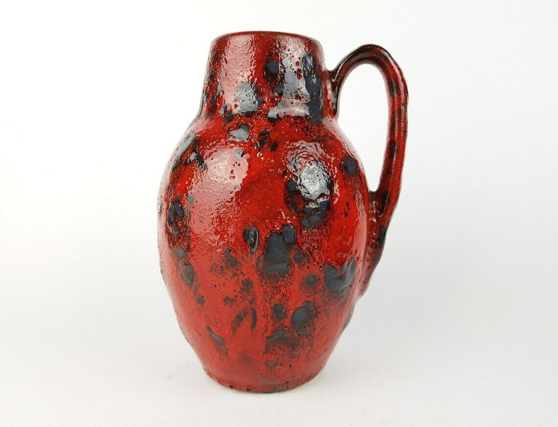 Vintage Scheurich Keramik Red And Black Fat Lava Vase 414 16 West German Pottery
