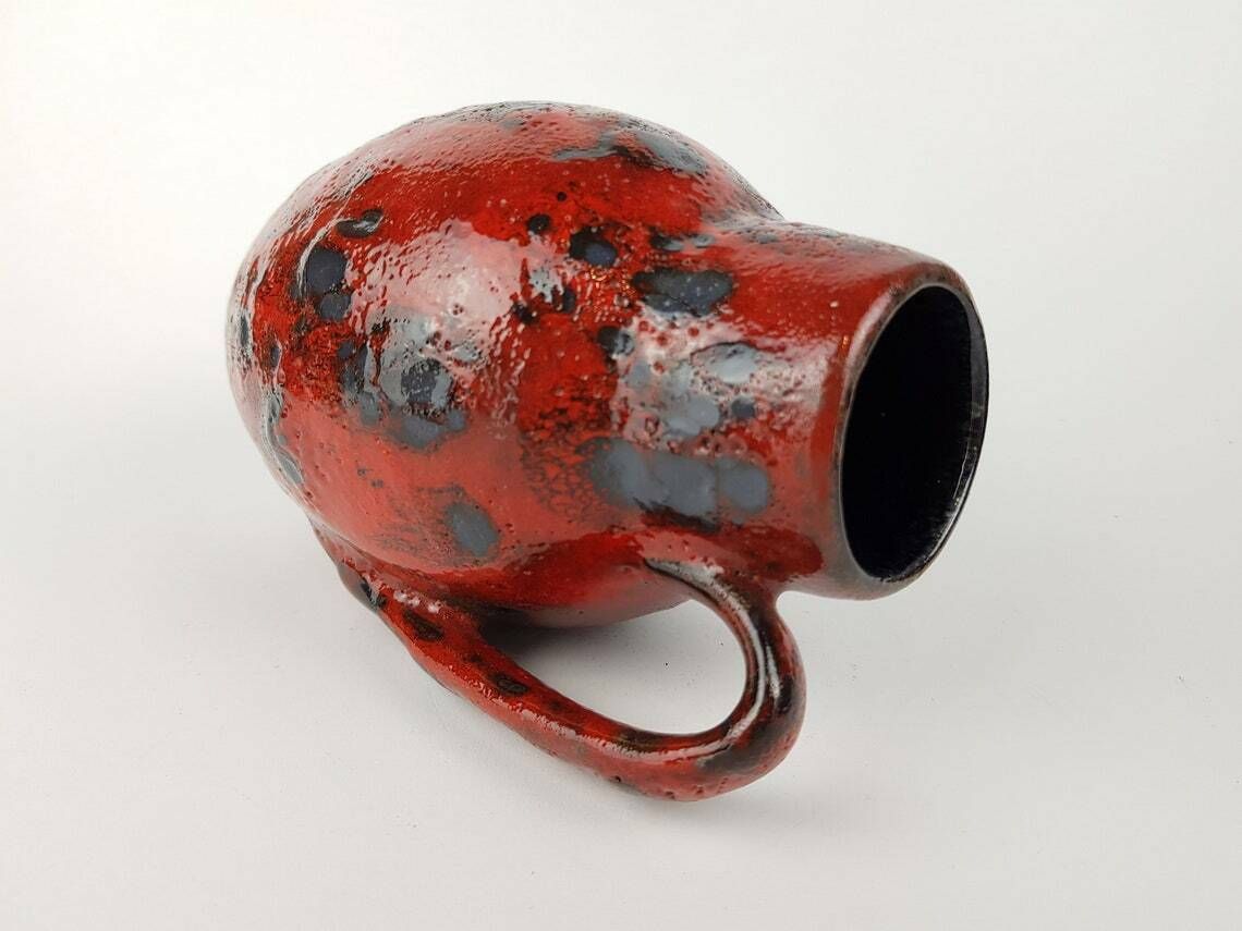 Vintage Scheurich Keramik Red And Black Fat Lava Vase 414 16 West German Pottery photo for sale