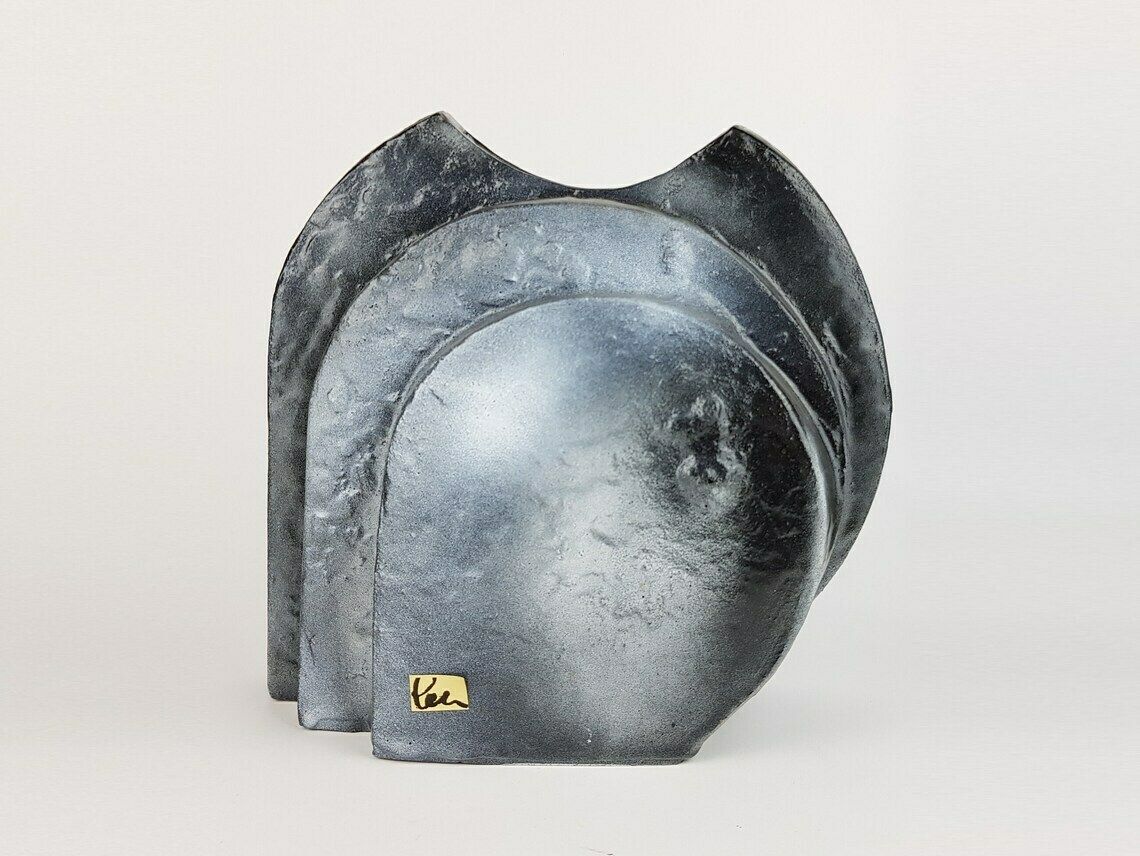Vintage Schaffenacker Studio Art Pottery Blue Gray Air Brushed Triple Layer Vase V 776/3, West German Pottery