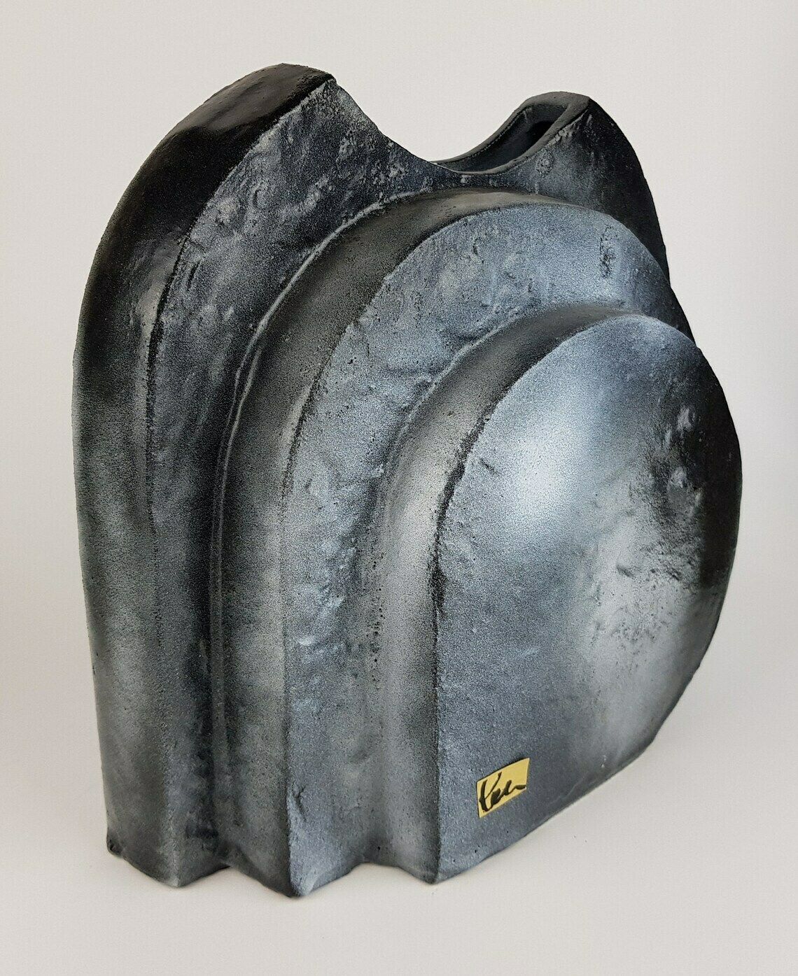 Vintage Schaffenacker Studio Art Pottery Blue Gray Air Brushed Triple Layer Vase V 776/3, West German Pottery photo Home Decor