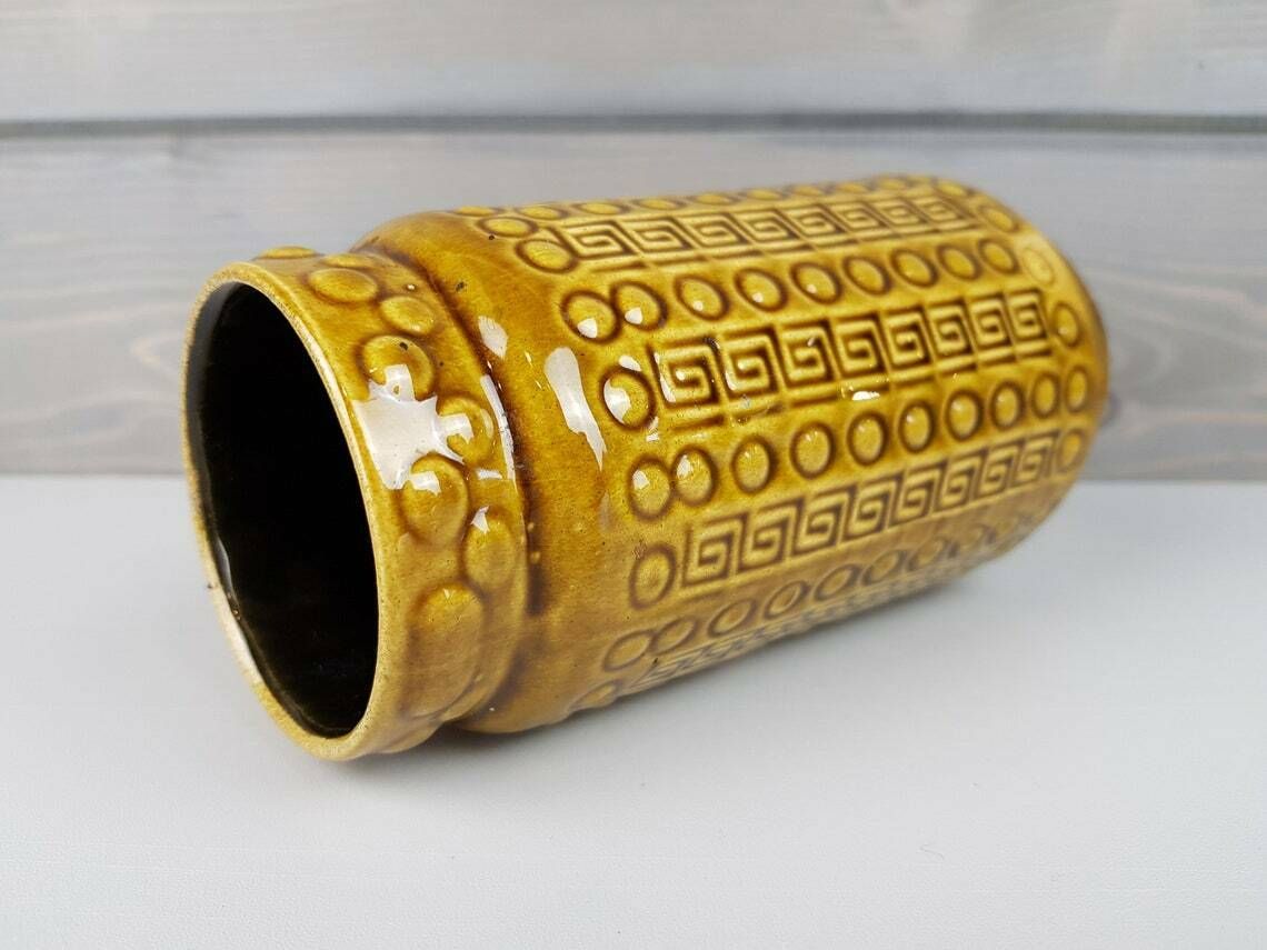 Vintage Akru Keramik (Alfred Krupp) Olive Green Vase West German Pottery Fat Lav photo Home Decor