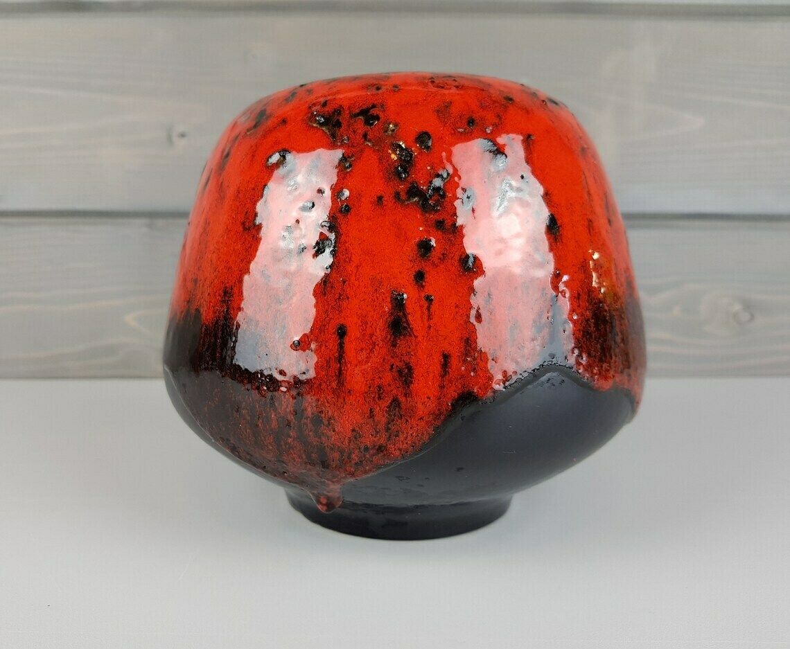 Vintage Carstens Keramik Red And Black Vase 194 14 West German Pottery 1960s