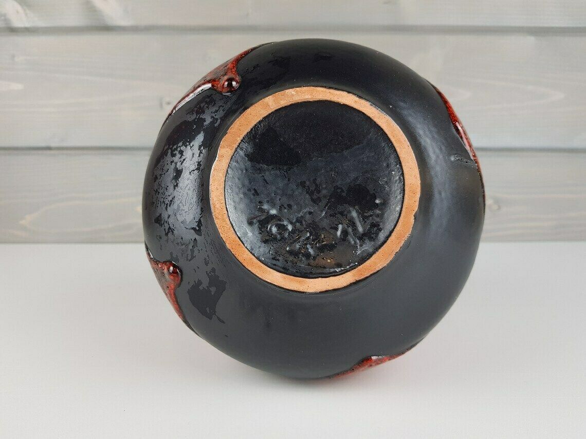 Vintage Carstens Keramik Red And Black Vase 194 14 West German Pottery 1960s photo Home Decor