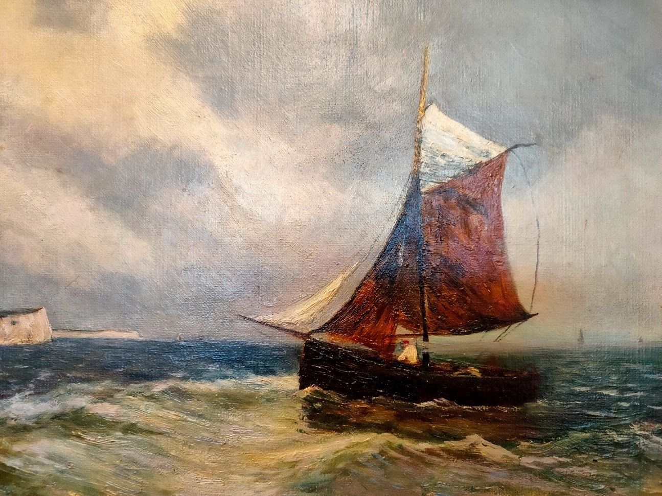 Oil Painting   Fisherman Homeward Bound In Rough Seas photo furniture