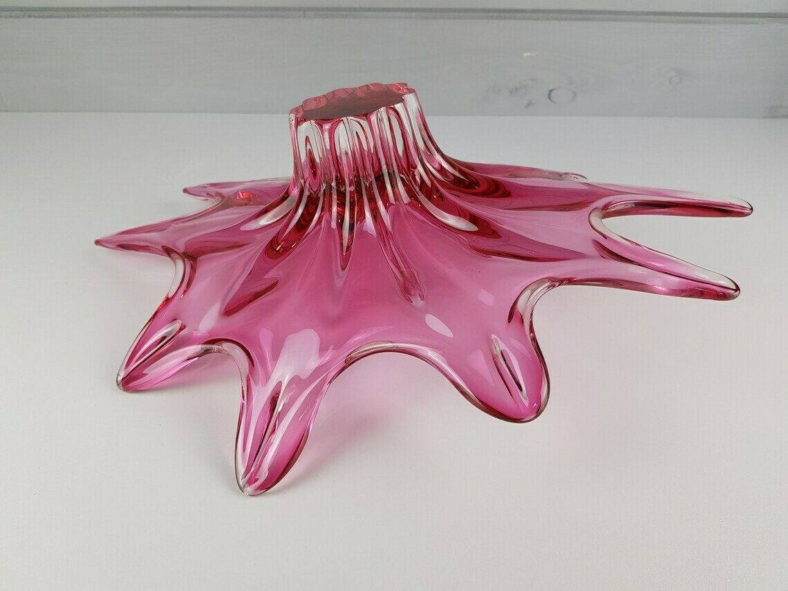 photo furniture Vintage Chribska Glassworks Bohemian Cased Glass Pink Bowl By Josef Hospodka Czechoslovakia 1970s