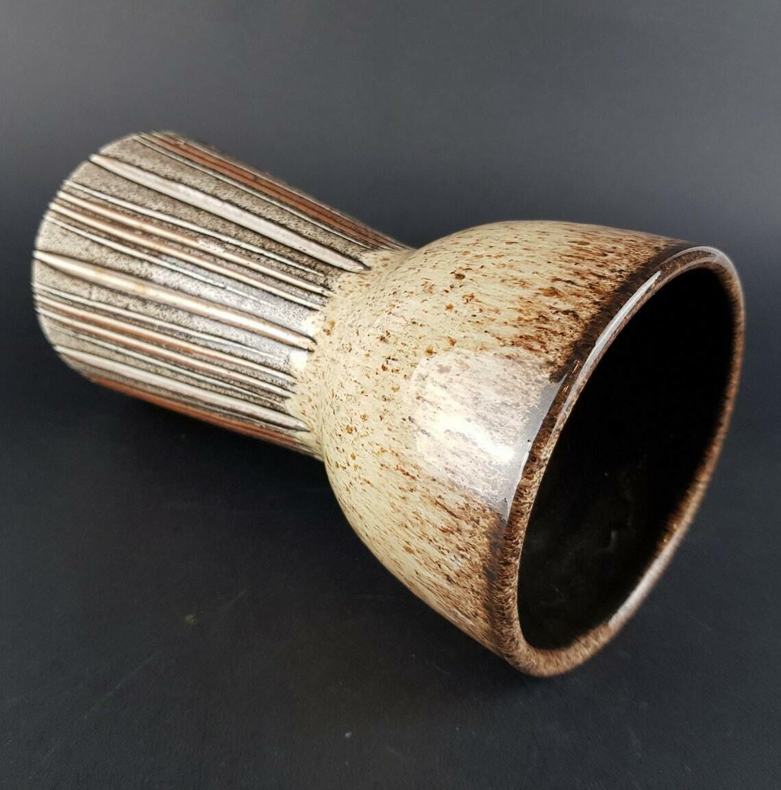 Vintage Studio Art Pottery Vase By Walter Freigang, Hohenleipisch, East Germany, Ddr photo for sale