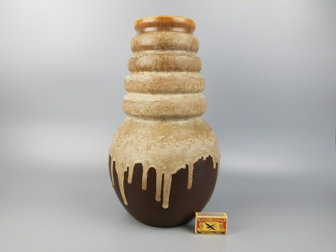 Vintage Scheurich Keramik Beige And Brown With Drip Glaze Vase 269 40 West German Pottery 1970s photo furniture