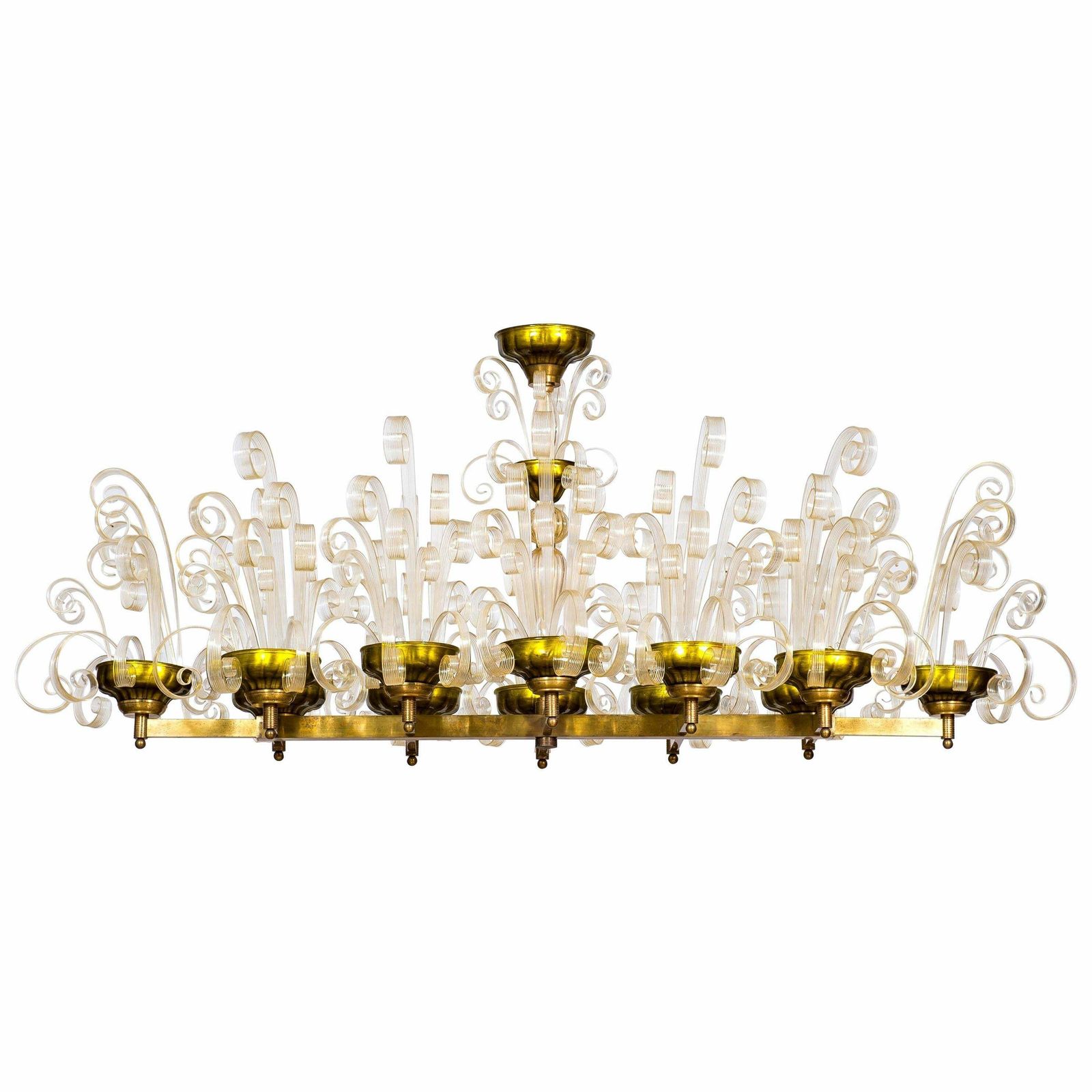 Pastorals Flush Mount In Gold Murano Glass And Green Italy 1970s